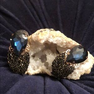 Vintage Blue Faceted Gem Statement Earrings